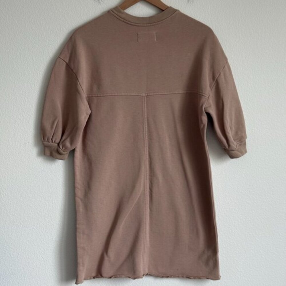 Everlane Brown Organic Cotton Puff Sleeve Sweatshirt Dress XXS Minimalist Cozy - Picture 6 of 6